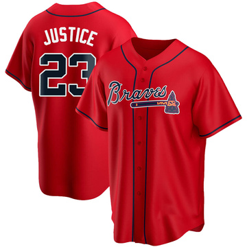 Atlanta Braves #23 DAVID JUSTICE SEWN THROWBACK JERSEY WITH W.S.