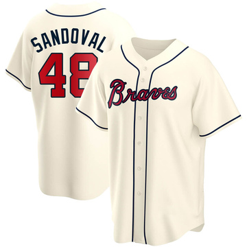 2019 Game Used Home Cream Jersey worn by #48 Pablo Sandoval on 8/6 vs WSH -  2-3, RBI, R, 2 2B & 8/13 vs OAK - Size 54